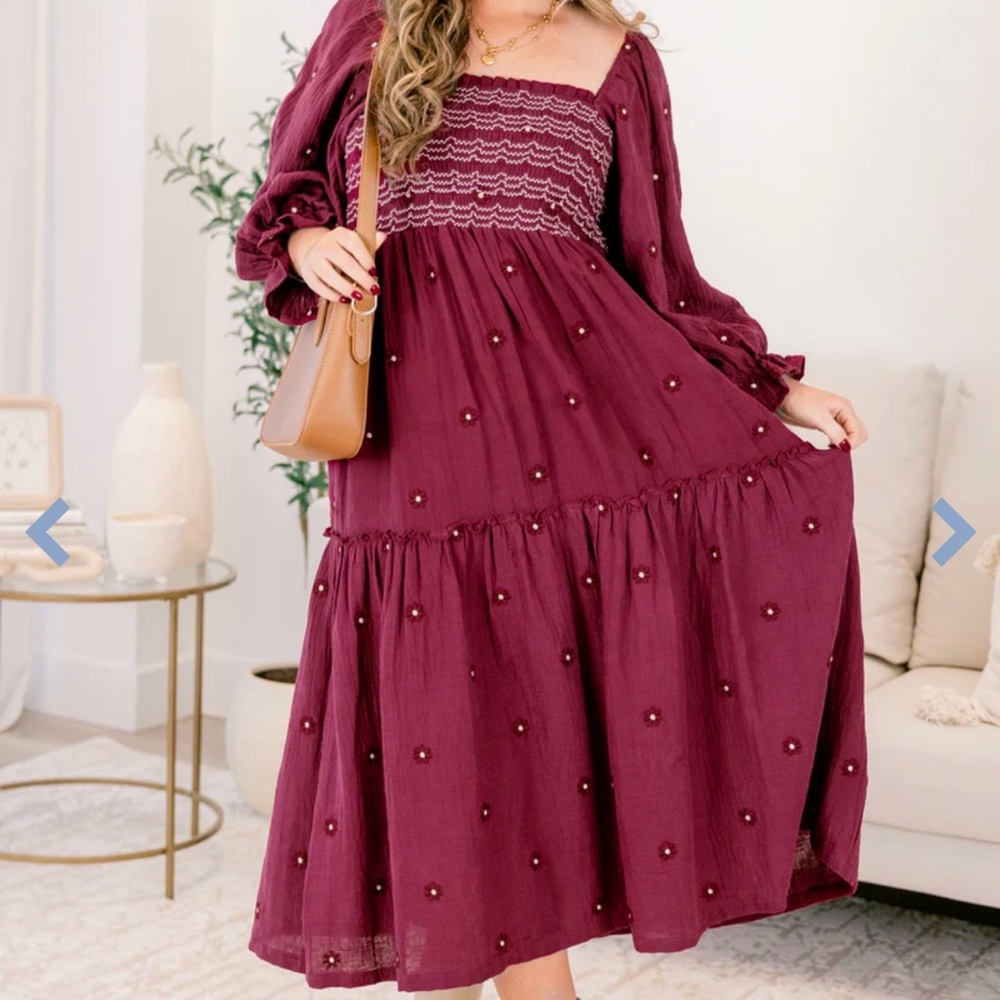 Chic Soul Maroon Long Sleeve Dress 2x